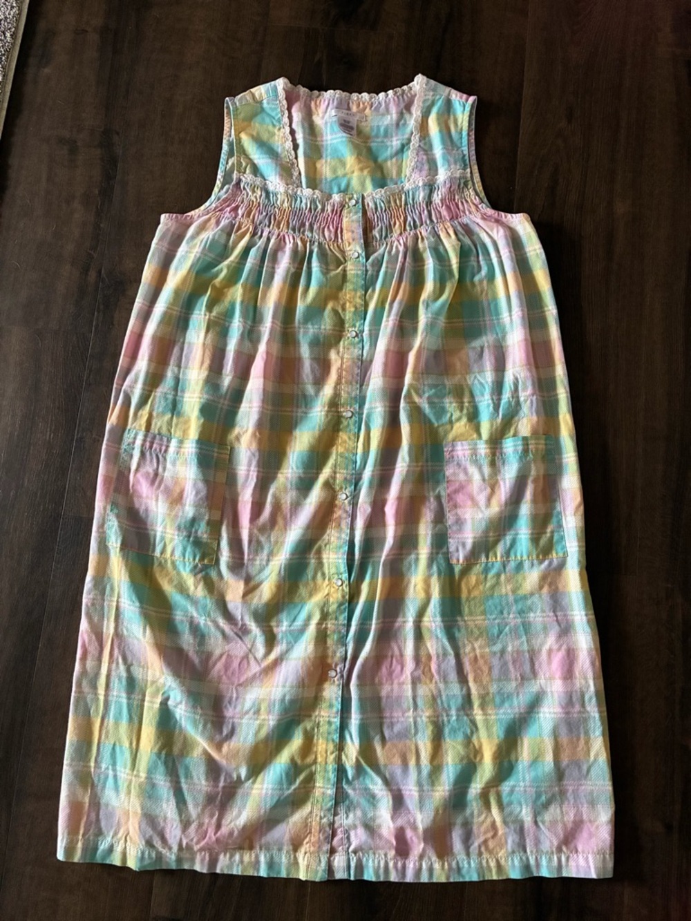 PINK VS Pastel Plaid Smocked Babydoll Dress Nightgown L